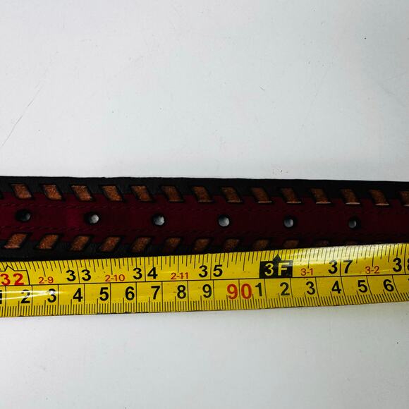 Vintage Fossil Two Tone Braided Leather Belt with Oval Brass Buckle Large - Picture 6 of 6